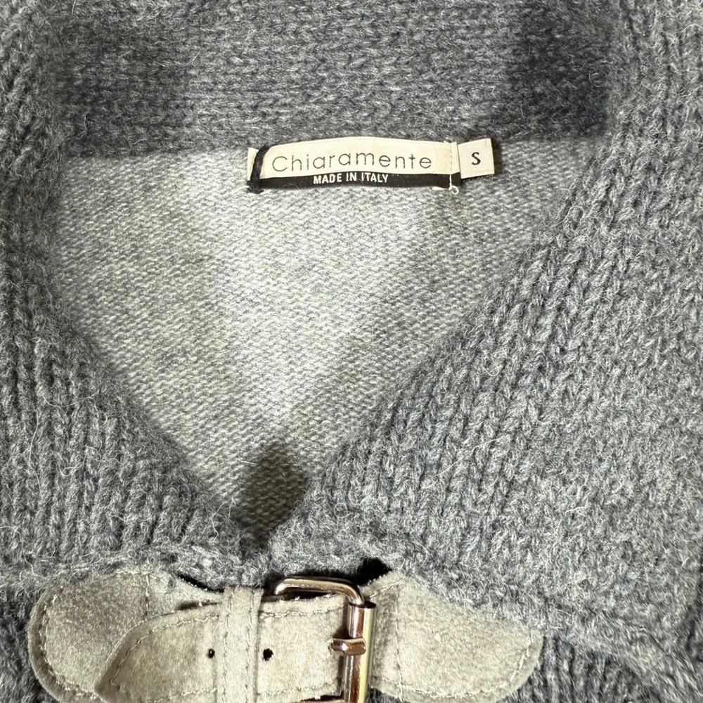 Chiaramente Italy Wool Blend Cable Knit Buckle‎ Cardigan Sweater Grey Womens S